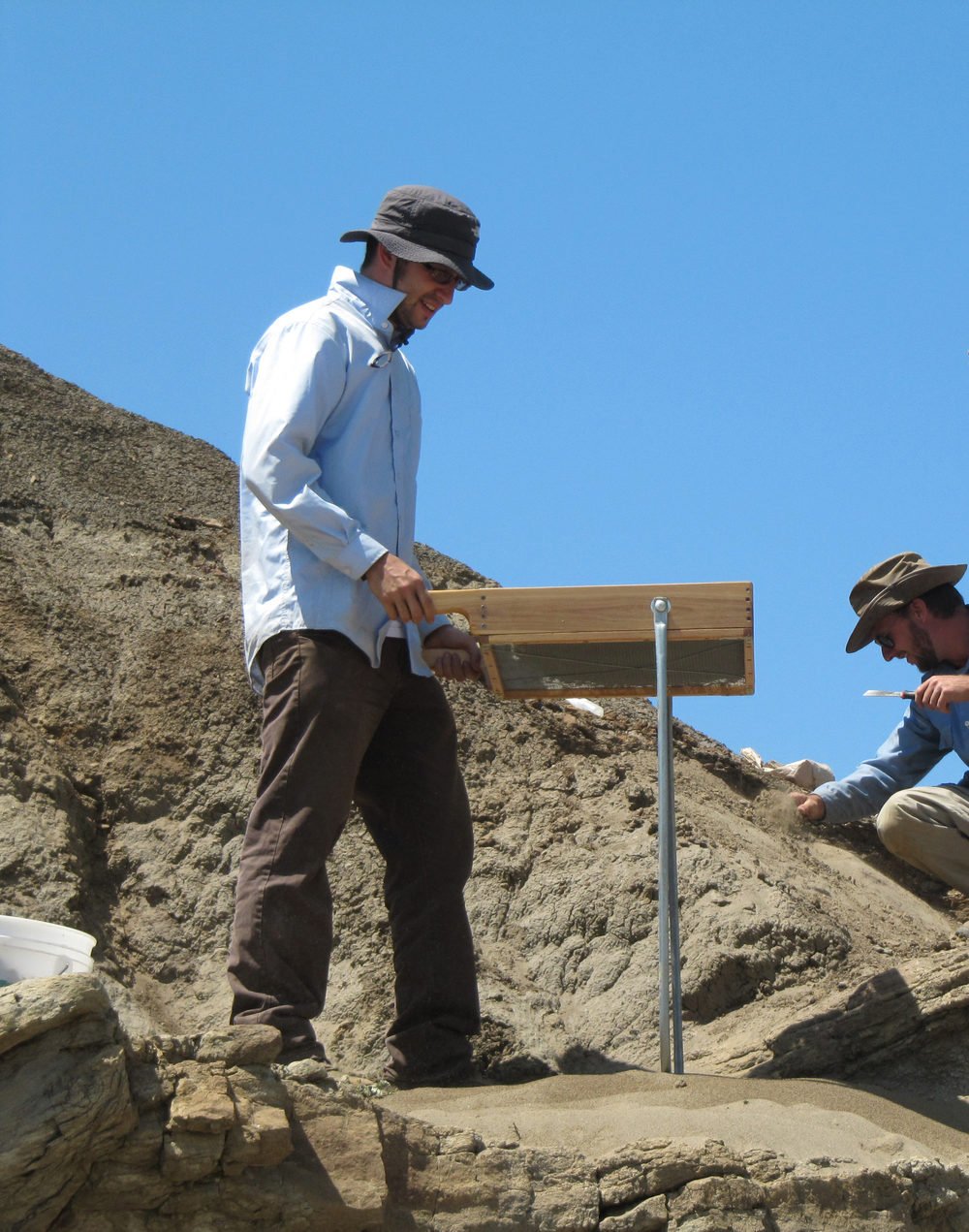 Stephen Chester screening for Paleocene plesiadapiforms and other mammal fossils in Montana. Photo credit:  Eric Sargis