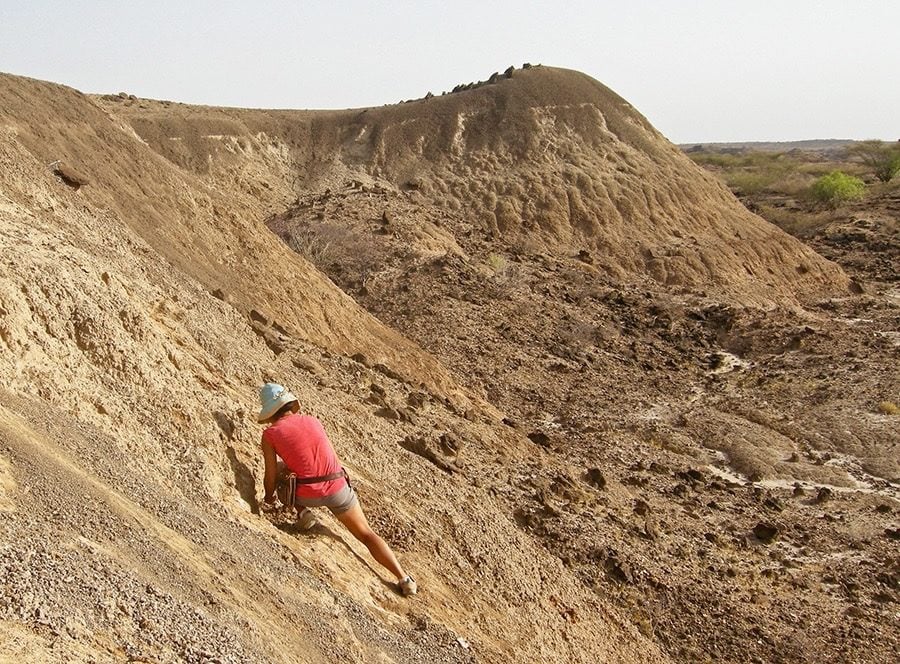 Villaseñor collecting soil samples from a hillside in East Turkana, Kenya