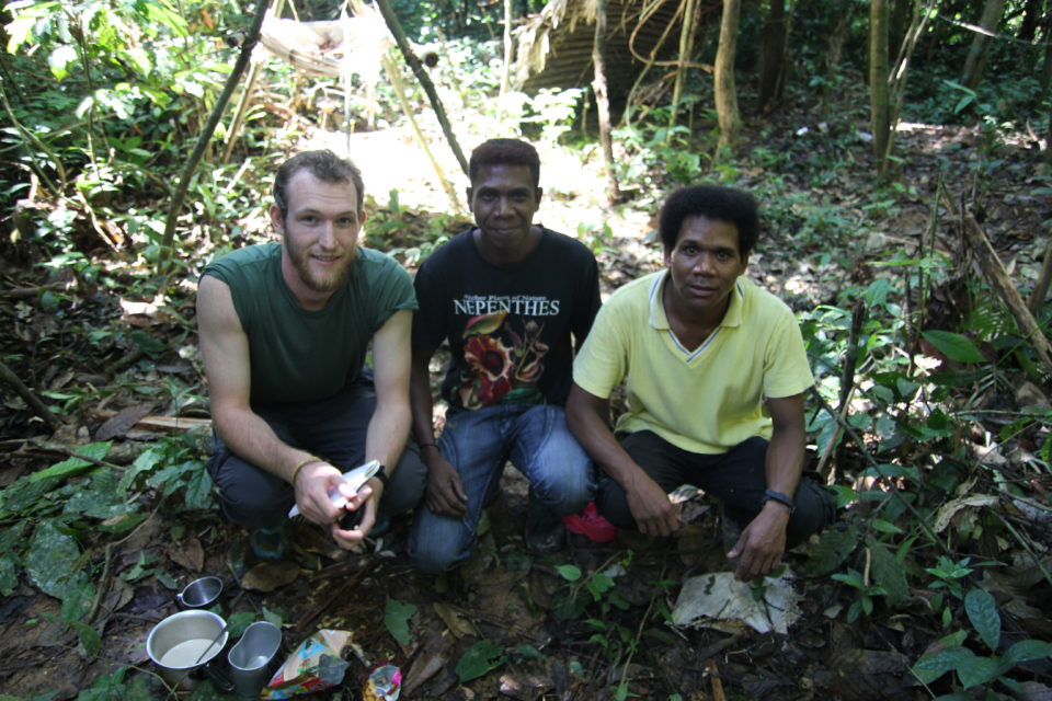 Kraft me at a small rainforest camp with two Batek friends, Woh and Mayam