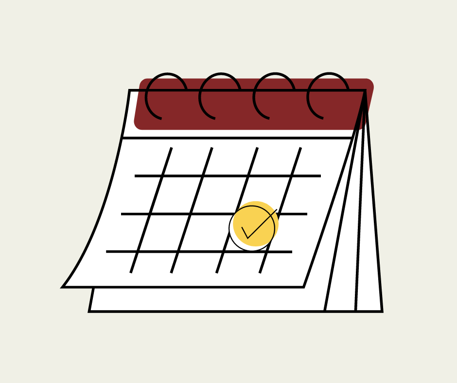 A simple graphic of a calendar with a yellow check mark indicating an event.