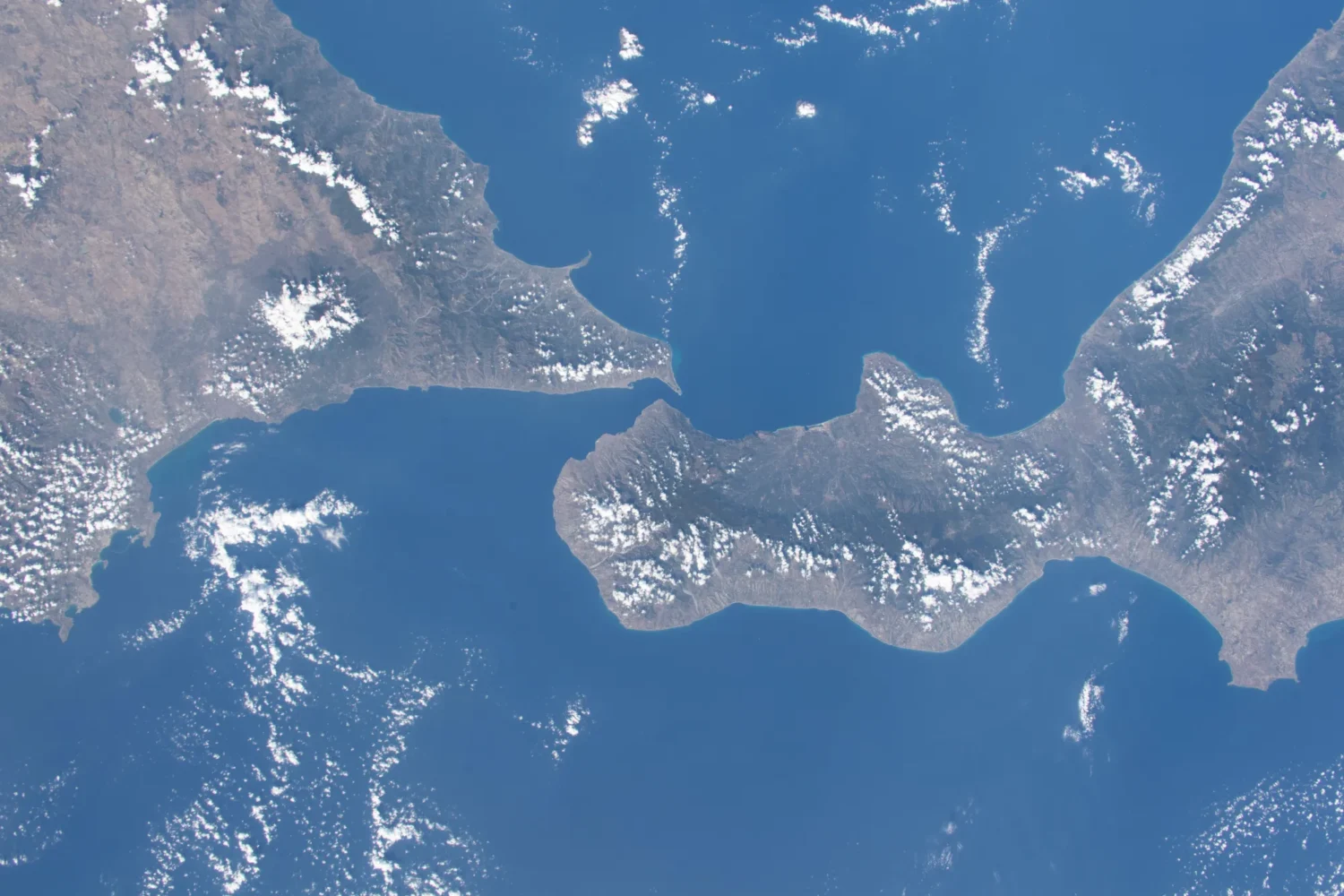 Sicily and Italy as seen from the International Space Station.