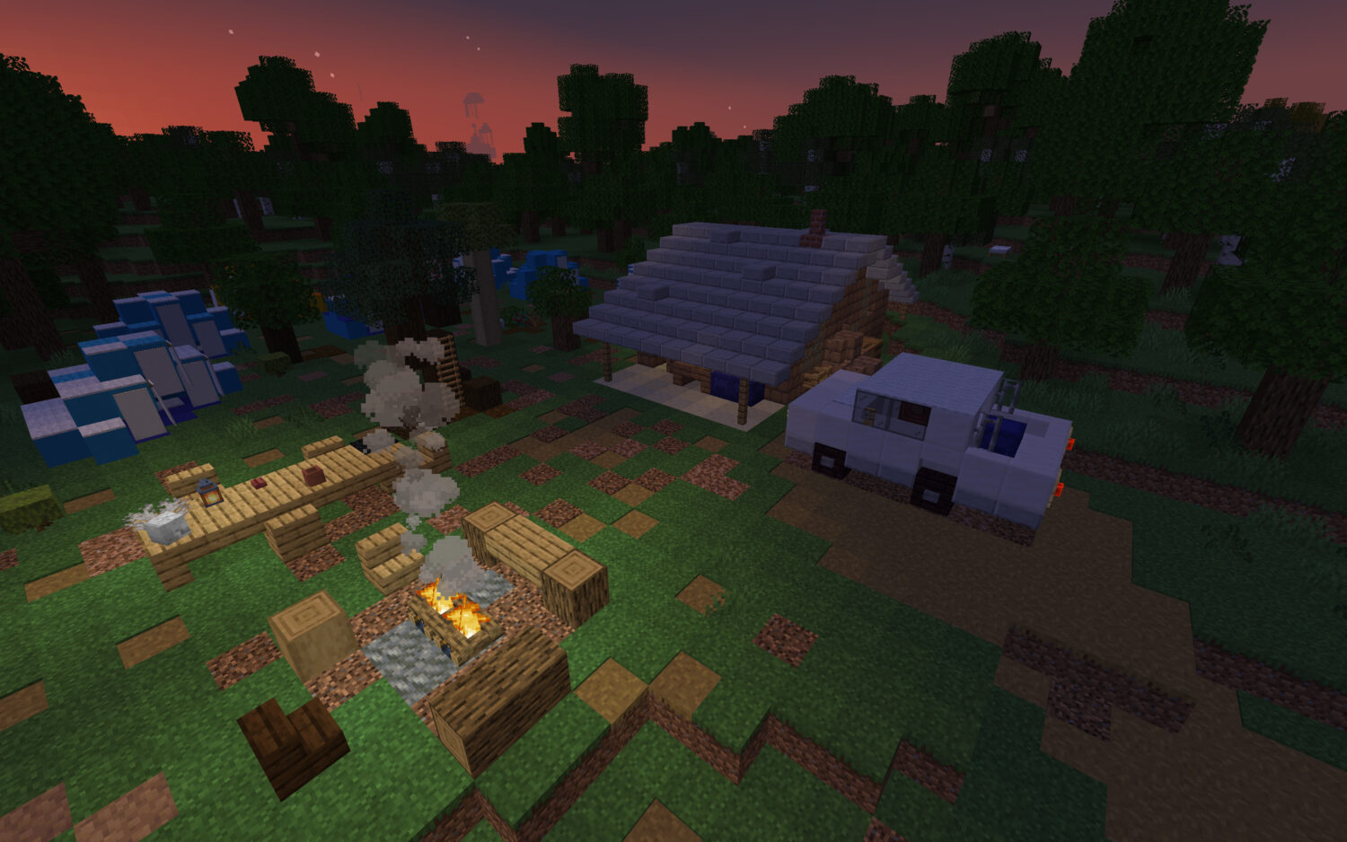 A night view of a Minecraft research site.