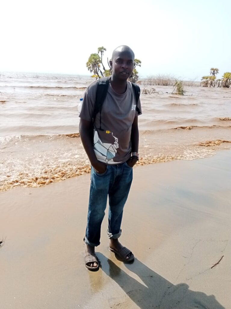 Sylvester Musyoka during a geology trip to Lake Turkana at the Turkwel River Delta.