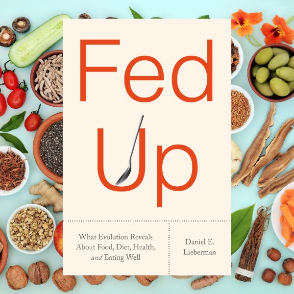 Fed Up book cover on a background showing different foods.